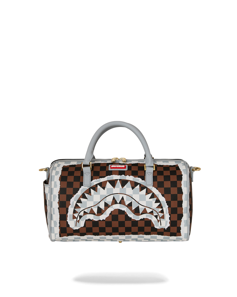 SPRAYGROUND® DUFFLE CREAM AND BROWN TEAR CHECK MINI DUFFLE