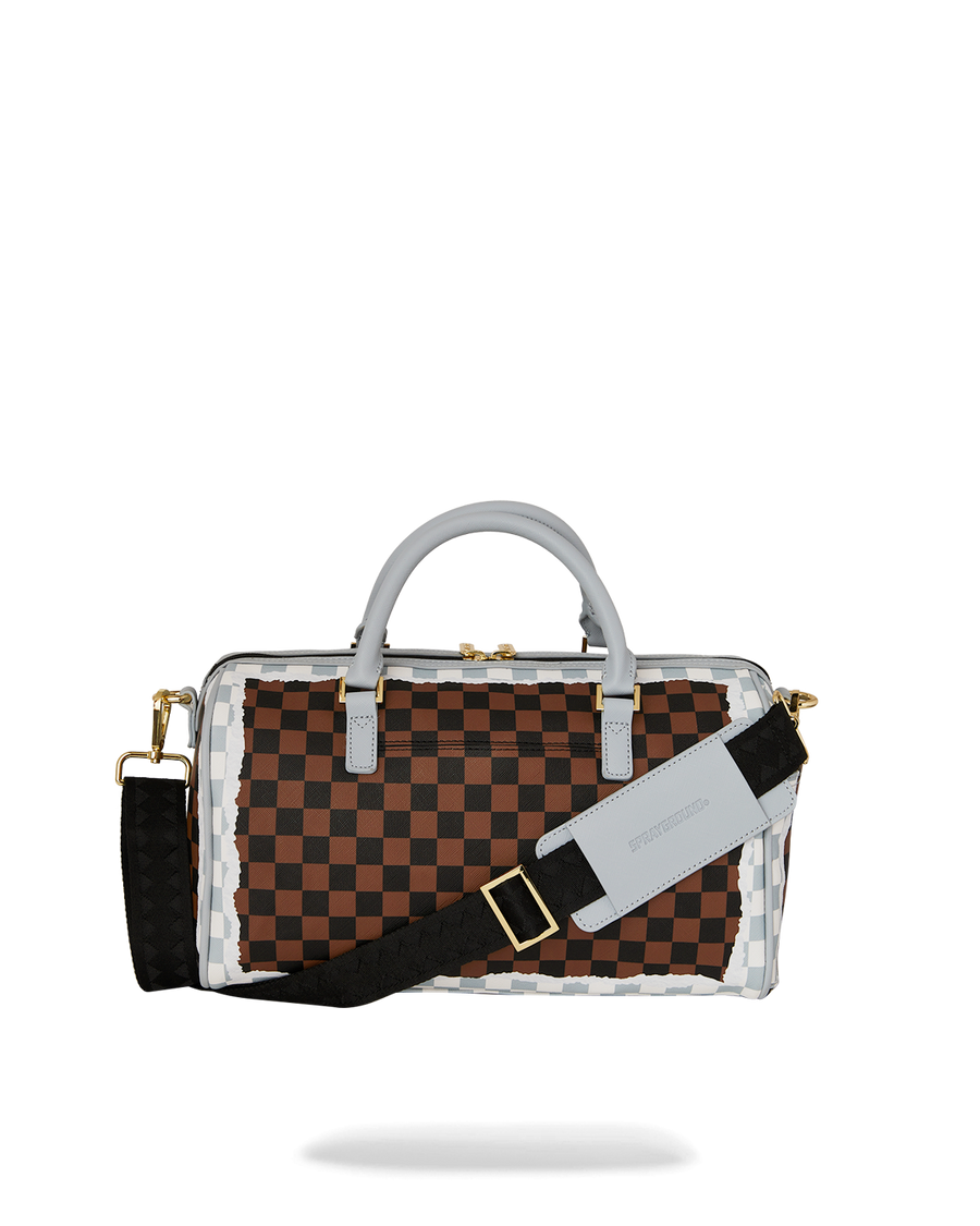 SPRAYGROUND® DUFFLE CREAM AND BROWN TEAR CHECK MINI DUFFLE