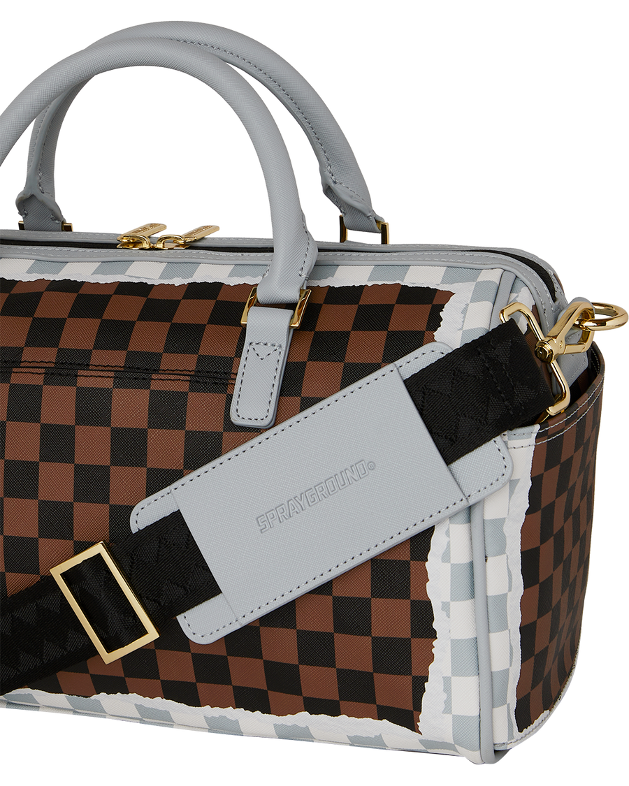 SPRAYGROUND® DUFFLE CREAM AND BROWN TEAR CHECK MINI DUFFLE
