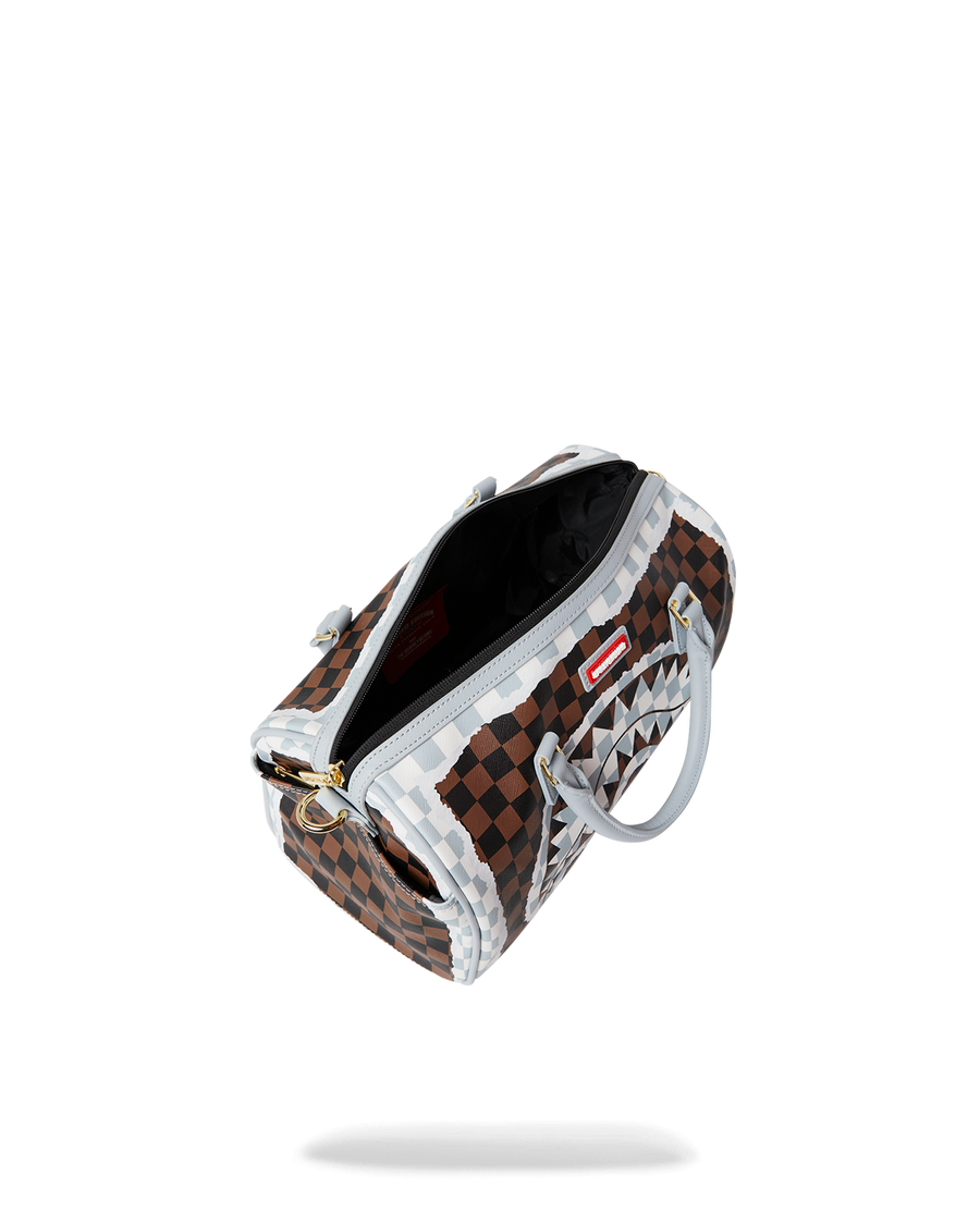 SPRAYGROUND® DUFFLE CREAM AND BROWN TEAR CHECK MINI DUFFLE