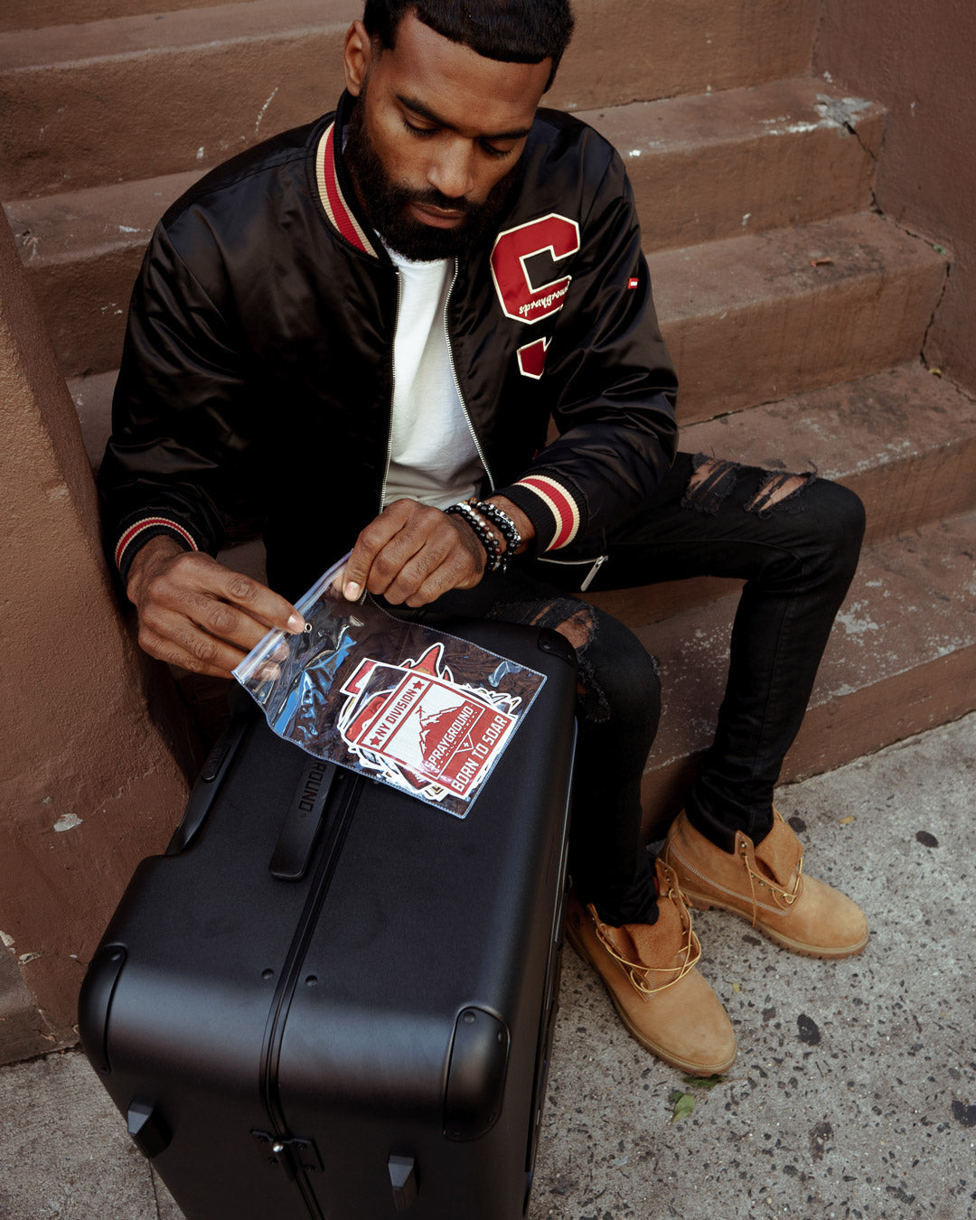 SPRAYGROUND® LUGGAGE CARGO PATCHES SHARKITECTURE FULL-SIZE LUGGAGE