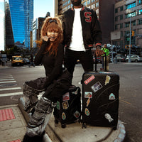 SPRAYGROUND® LUGGAGE CARGO PATCHES SHARKITECTURE CARRY-ON LUGGAGE BLACK WITH EXTRA STICKERS