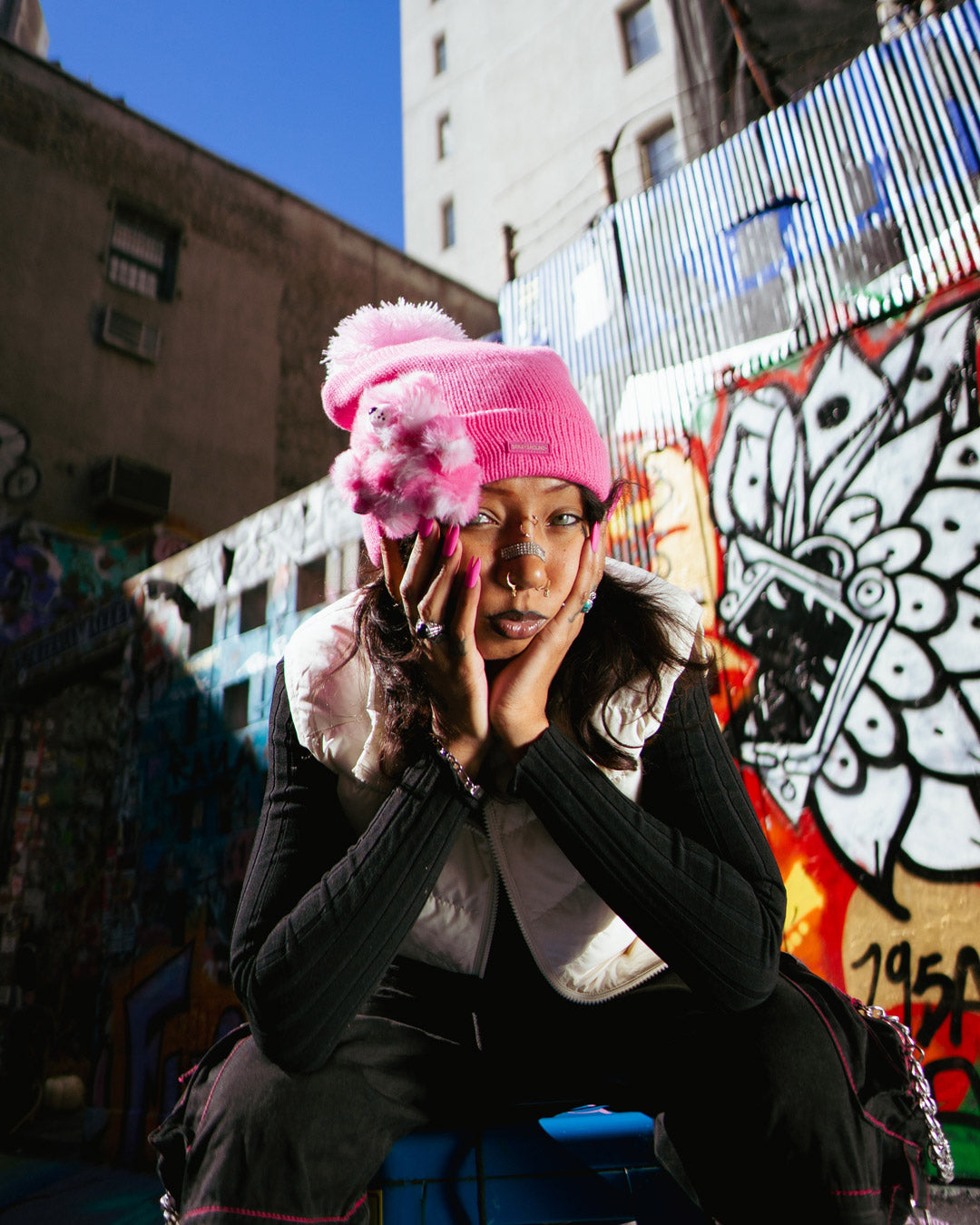 SPRAYGROUND® HAT PINK BEAR PUFF BEANIE
