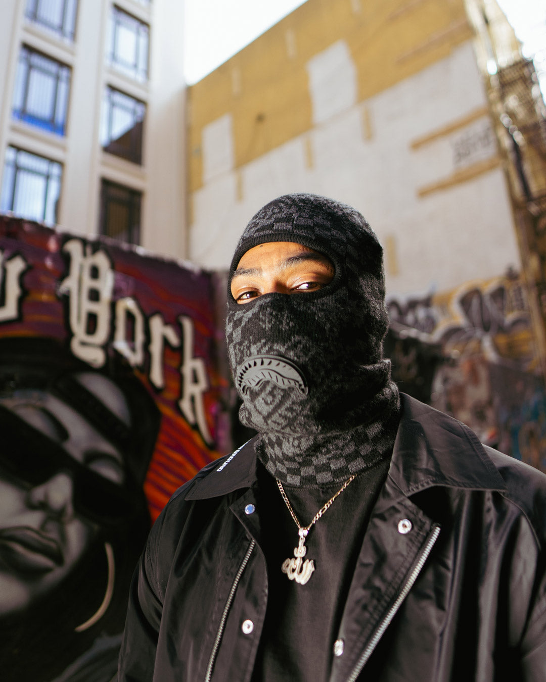 SPRAYGROUND® SKI MASK KNIT BLACK WARP CHECK SKI MASK