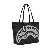 SPRAYGROUND® TOTE BLACK AND WHITE DRIP CHECK SHARK TOTE
