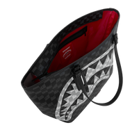 SPRAYGROUND® TOTE BLACK AND WHITE DRIP CHECK SHARK TOTE