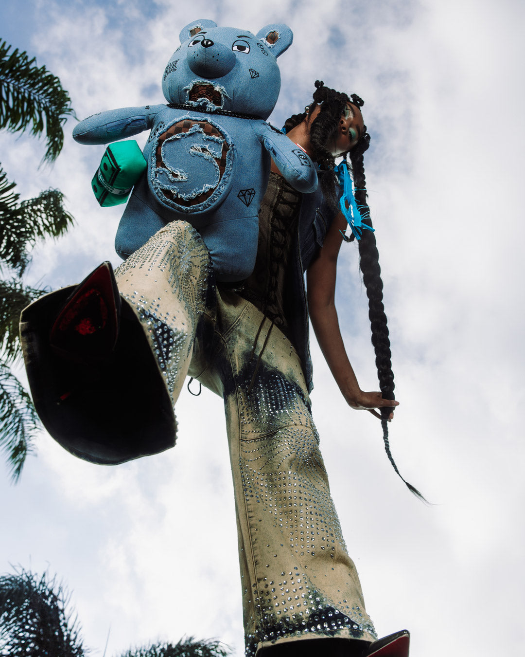 SPRAYGROUND® BACKPACK DENIM SHARK MONEYBEAR TEDDY BEAR