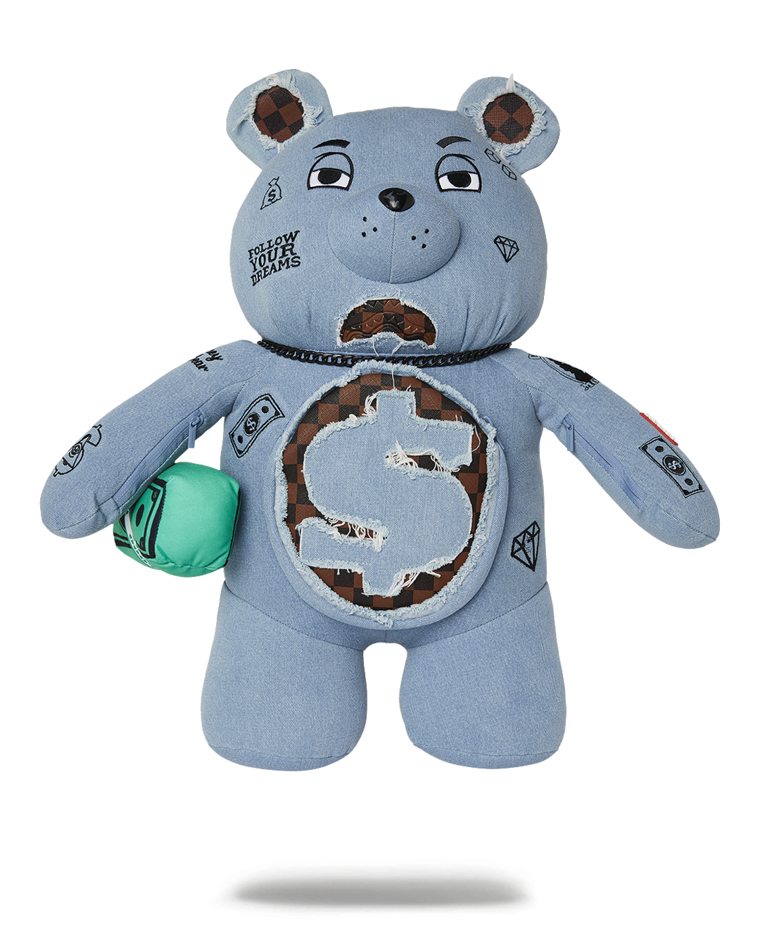 SPRAYGROUND® BACKPACK DENIM SHARK MONEYBEAR TEDDY BEAR