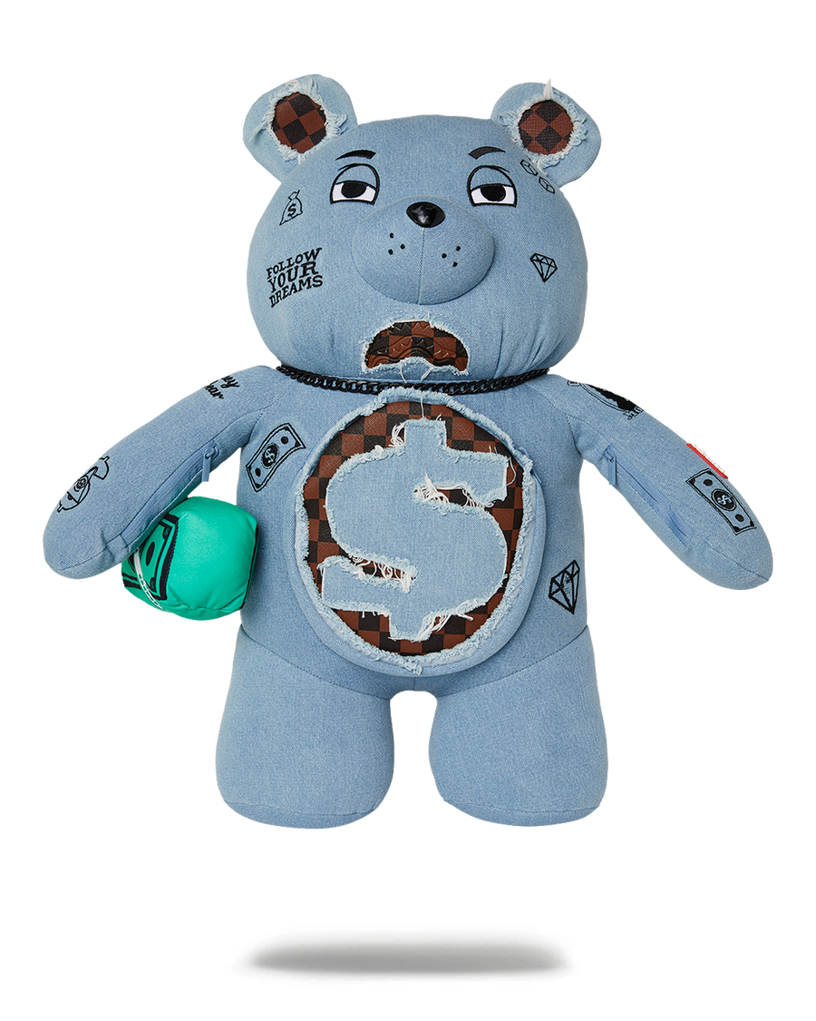 SPRAYGROUND® BACKPACK DENIM SHARK MONEYBEAR TEDDY BEAR