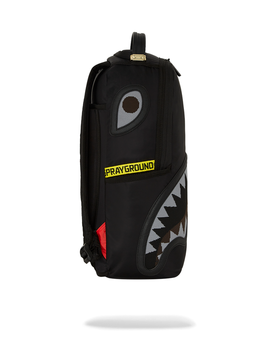 SPRAYGROUND® BACKPACK SHARK CENTRAL YELLOW TAPE DLX SATIN BACKPACK