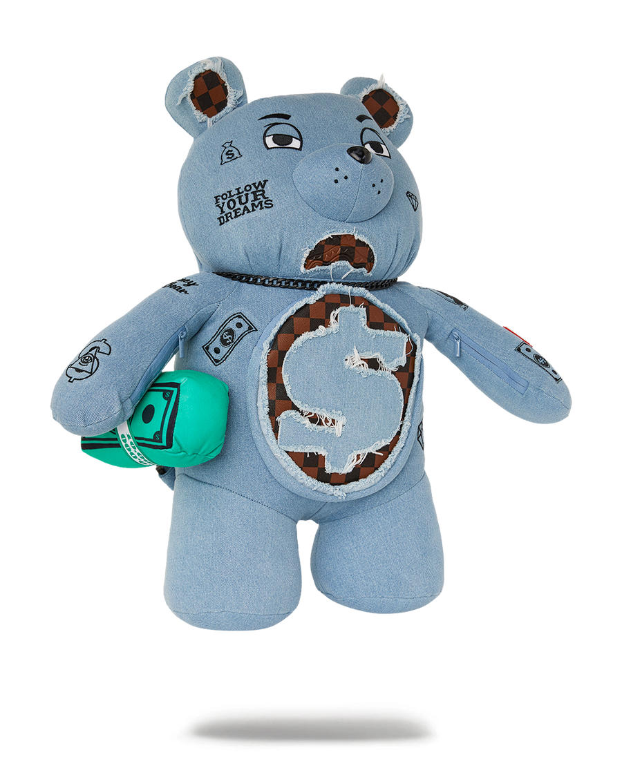 SPRAYGROUND® BACKPACK DENIM SHARK MONEYBEAR TEDDY BEAR