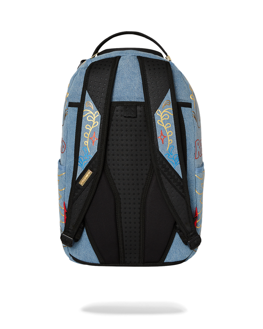 SPRAYGROUND® BACKPACK METALLIC PRINTED DENIM SHARK DLXSV BACKPACK