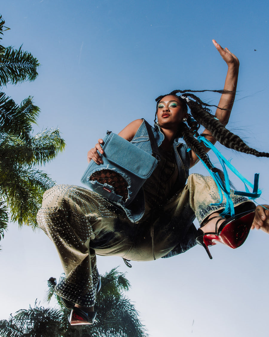 SPRAYGROUND® SLING DENIM SHARK MESSENGER SLING