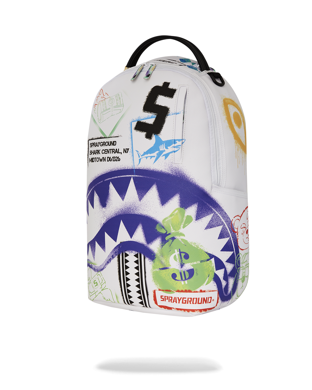 SPRAYGROUND® BACKPACK SHARK CENTRAL STENCILS WHITE DLXSV BACKPACK