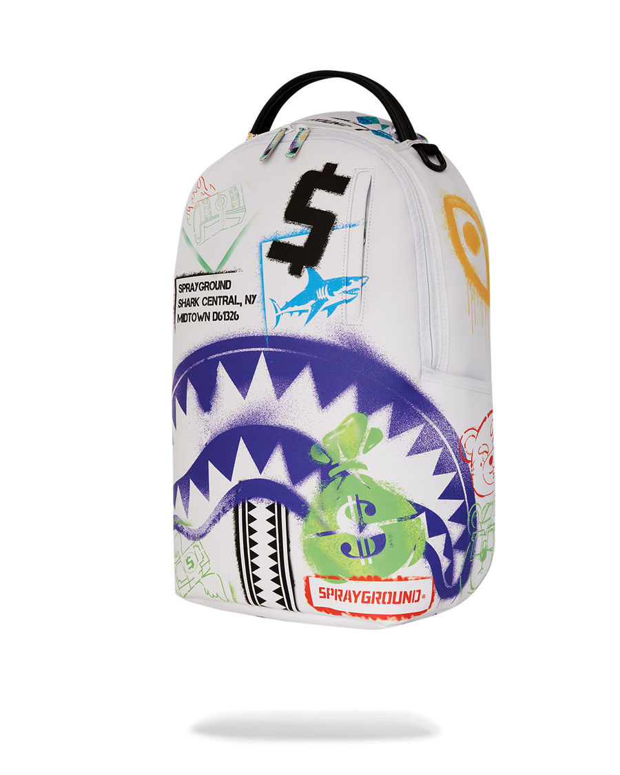 SPRAYGROUND® BACKPACK SHARK CENTRAL STENCILS WHITE DLXSV BACKPACK