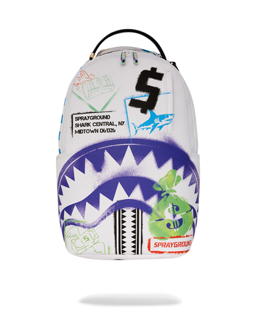 SPRAYGROUND® BACKPACK SHARK CENTRAL STENCILS WHITE DLXSV BACKPACK