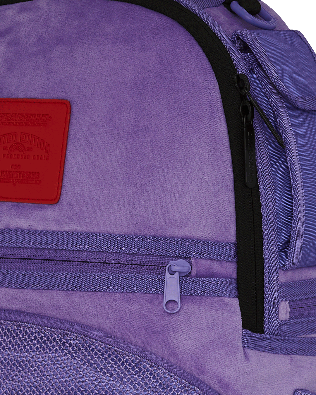 SPRAYGROUND® BACKPACK NOOO WAY!!! A REVERSIBLE BACKPACK - PURPLE VELOUR TO OG SHARKS IN PARIS BACKPACK