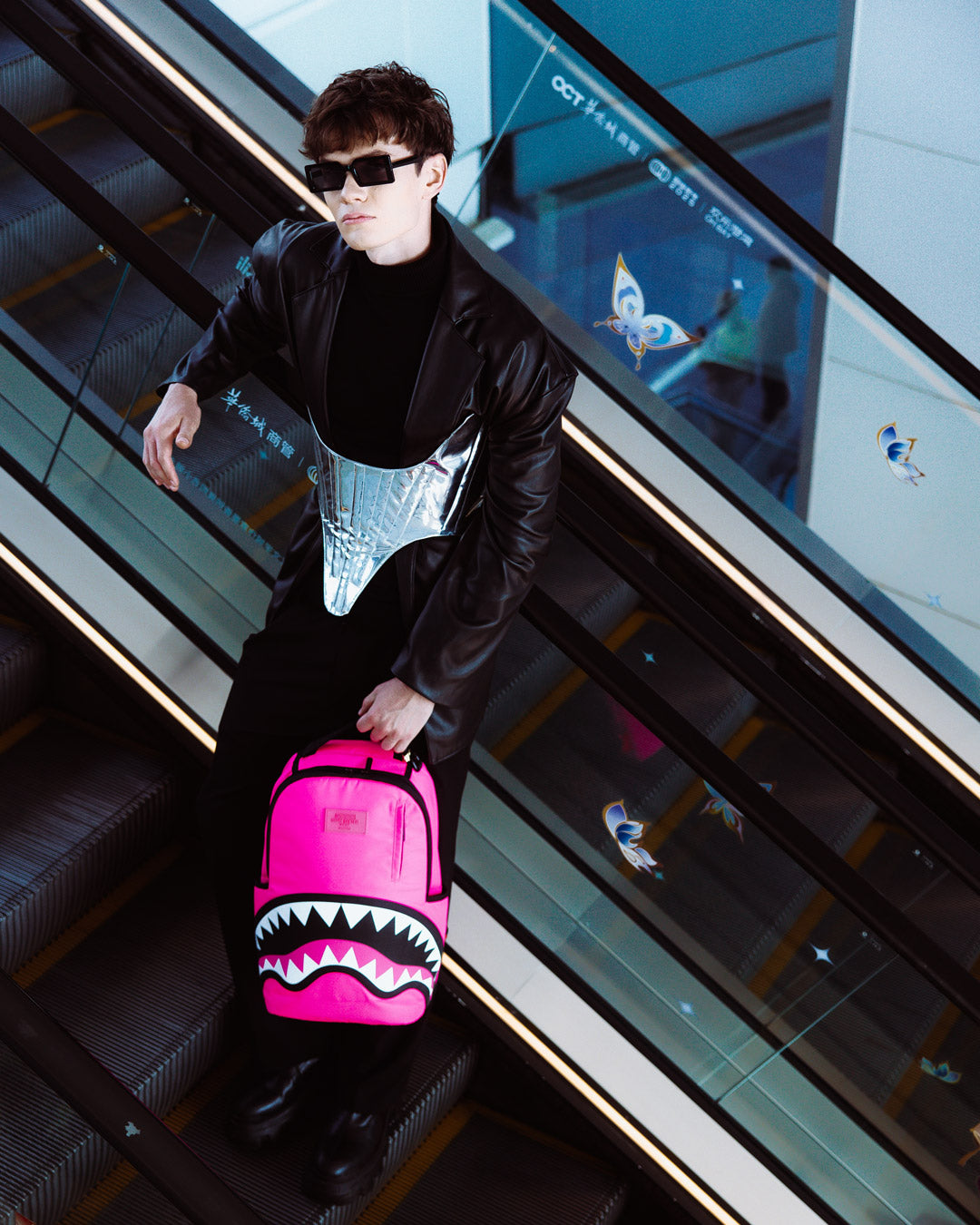 SPRAYGROUND® BACKPACK SHARK CENTRAL NYLON HOT PINK