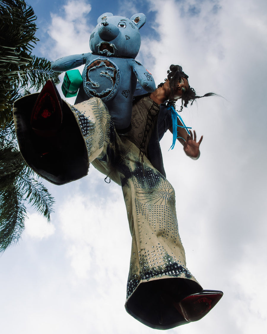 SPRAYGROUND® BACKPACK DENIM SHARK MONEYBEAR TEDDY BEAR