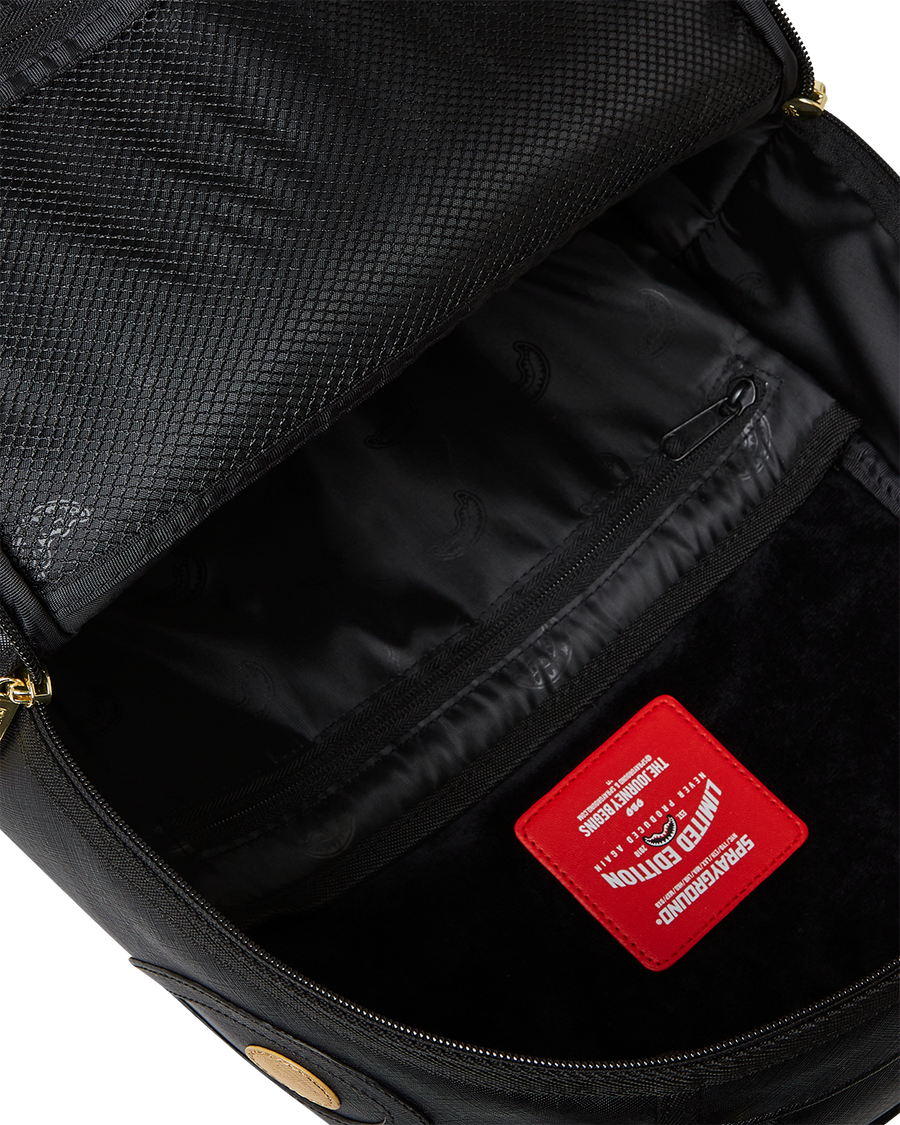 SPRAYGROUND® BACKPACK GOLD AND BLACK RACING STRIPES BACKPACK