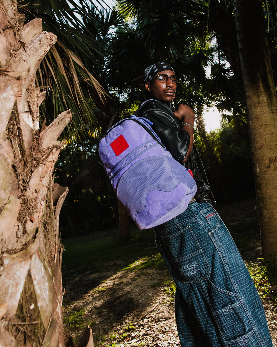 SPRAYGROUND® BACKPACK NOOO WAY!!! A REVERSIBLE BACKPACK - PURPLE VELOUR TO OG SHARKS IN PARIS BACKPACK