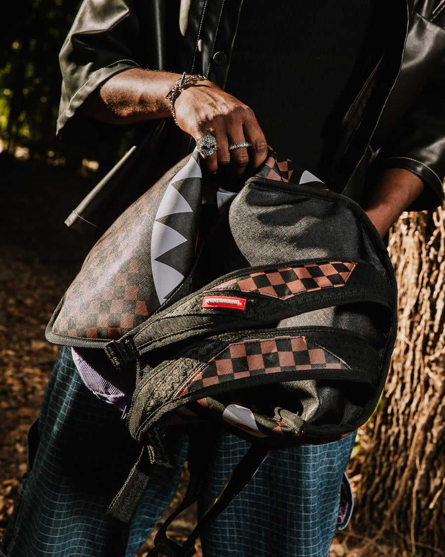 SPRAYGROUND® BACKPACK NOOO WAY!!! A REVERSIBLE BACKPACK - PURPLE VELOUR TO OG SHARKS IN PARIS BACKPACK