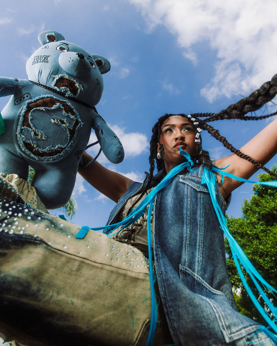 SPRAYGROUND® BACKPACK DENIM SHARK MONEYBEAR TEDDY BEAR