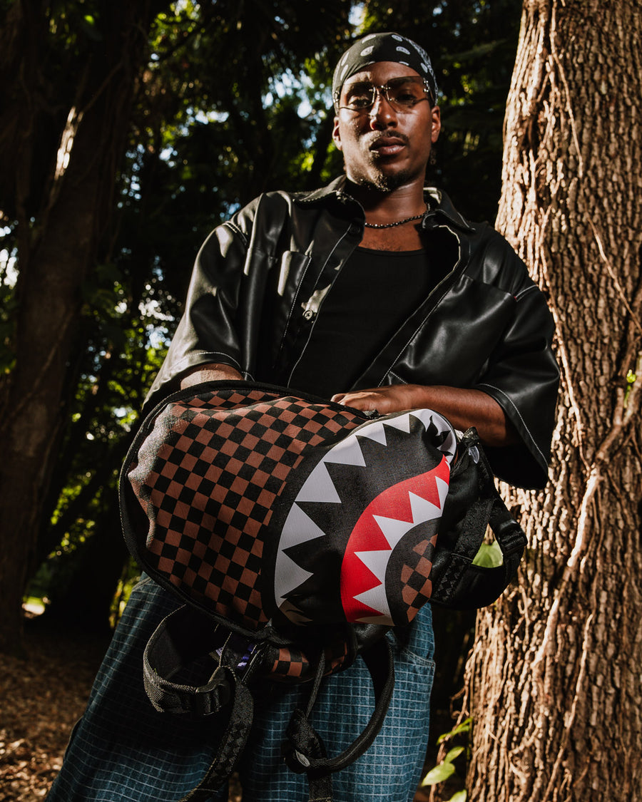 SPRAYGROUND® BACKPACK NOOO WAY!!! A REVERSIBLE BACKPACK - PURPLE VELOUR TO OG SHARKS IN PARIS BACKPACK