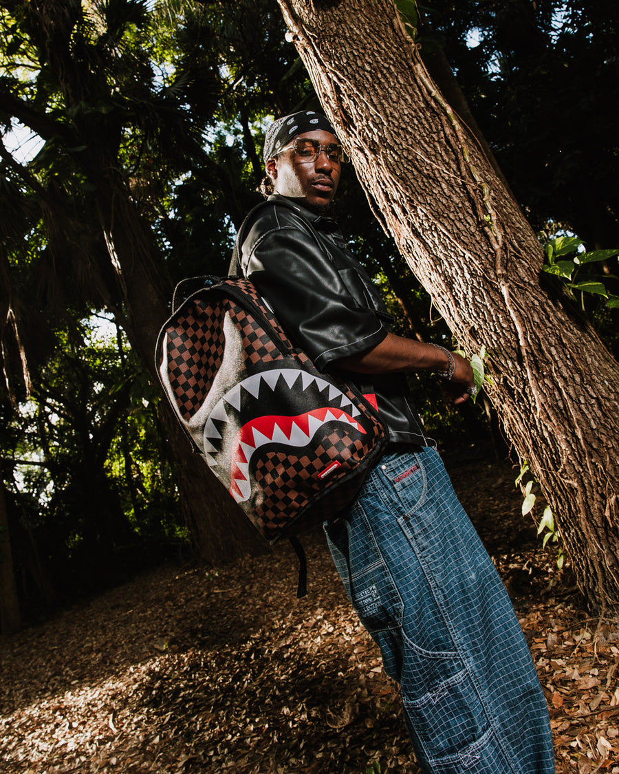 SPRAYGROUND® BACKPACK NOOO WAY!!! A REVERSIBLE BACKPACK - PURPLE VELOUR TO OG SHARKS IN PARIS BACKPACK