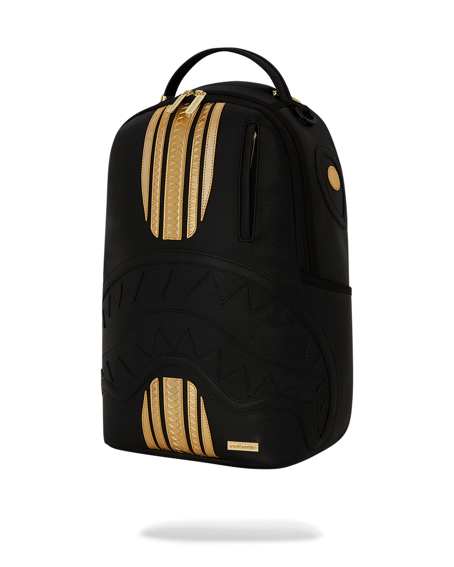 SPRAYGROUND® BACKPACK GOLD AND BLACK RACING STRIPES BACKPACK