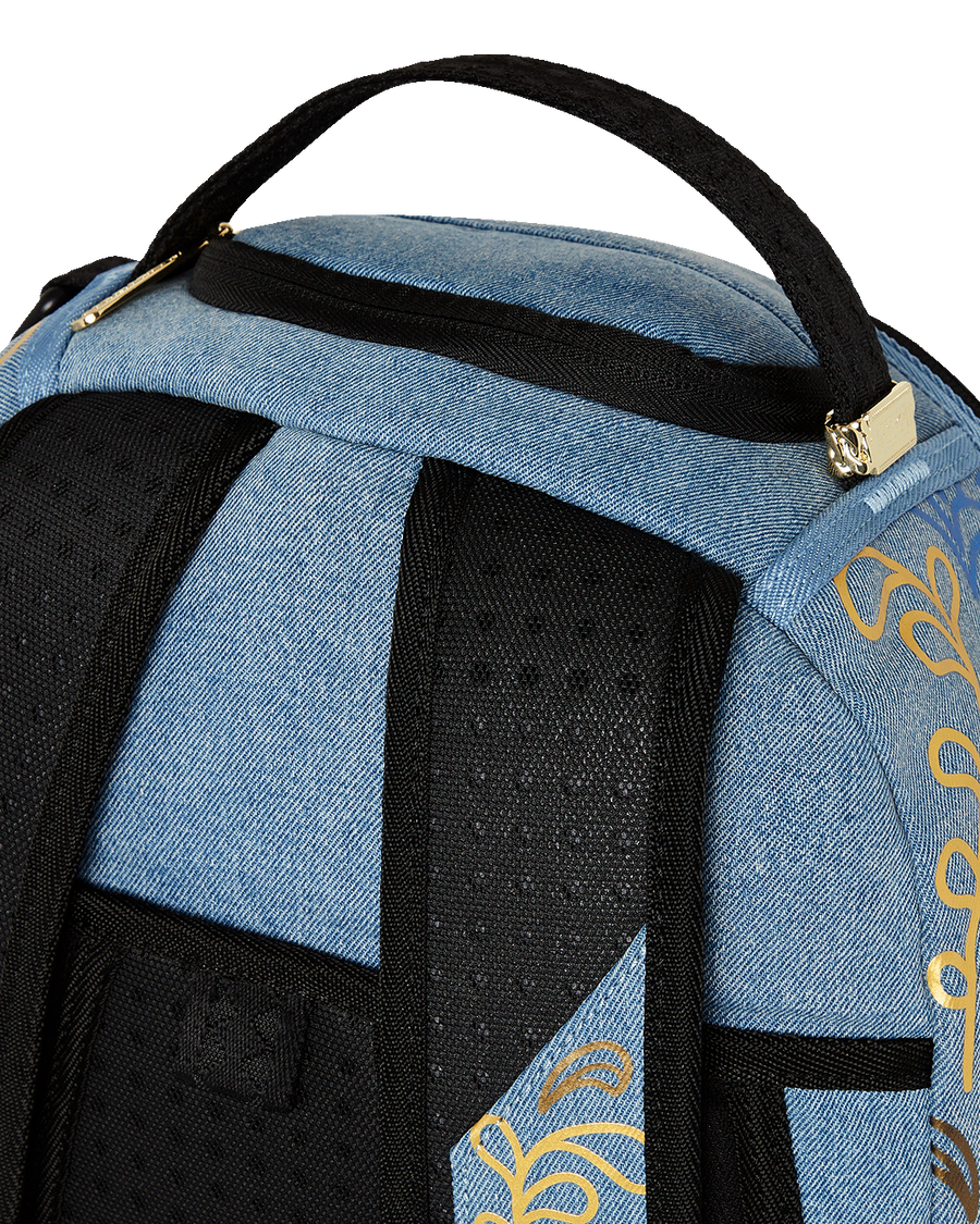 SPRAYGROUND® BACKPACK METALLIC PRINTED DENIM SHARK DLXSV BACKPACK