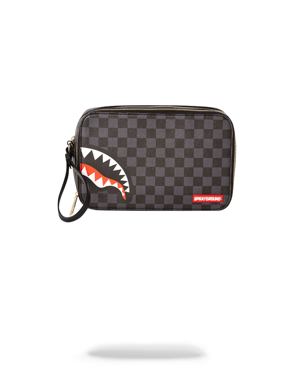 SPRAYGROUND® TOILETRY SHARKS IN PARIS (BLACK CHECKERED EDITION) TOILETRY AKA MONEY BAGS