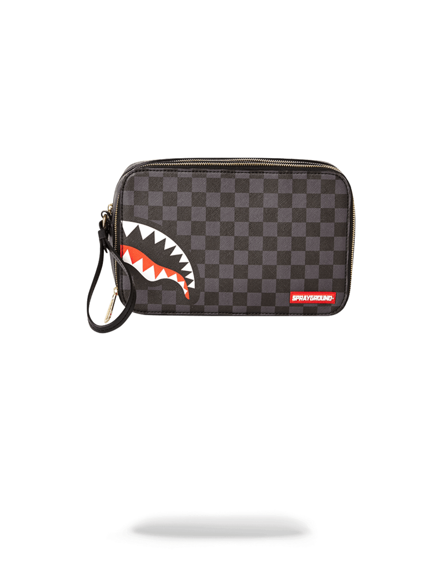SPRAYGROUND® TOILETRY SHARKS IN PARIS (BLACK CHECKERED EDITION) TOILETRY AKA MONEY BAGS