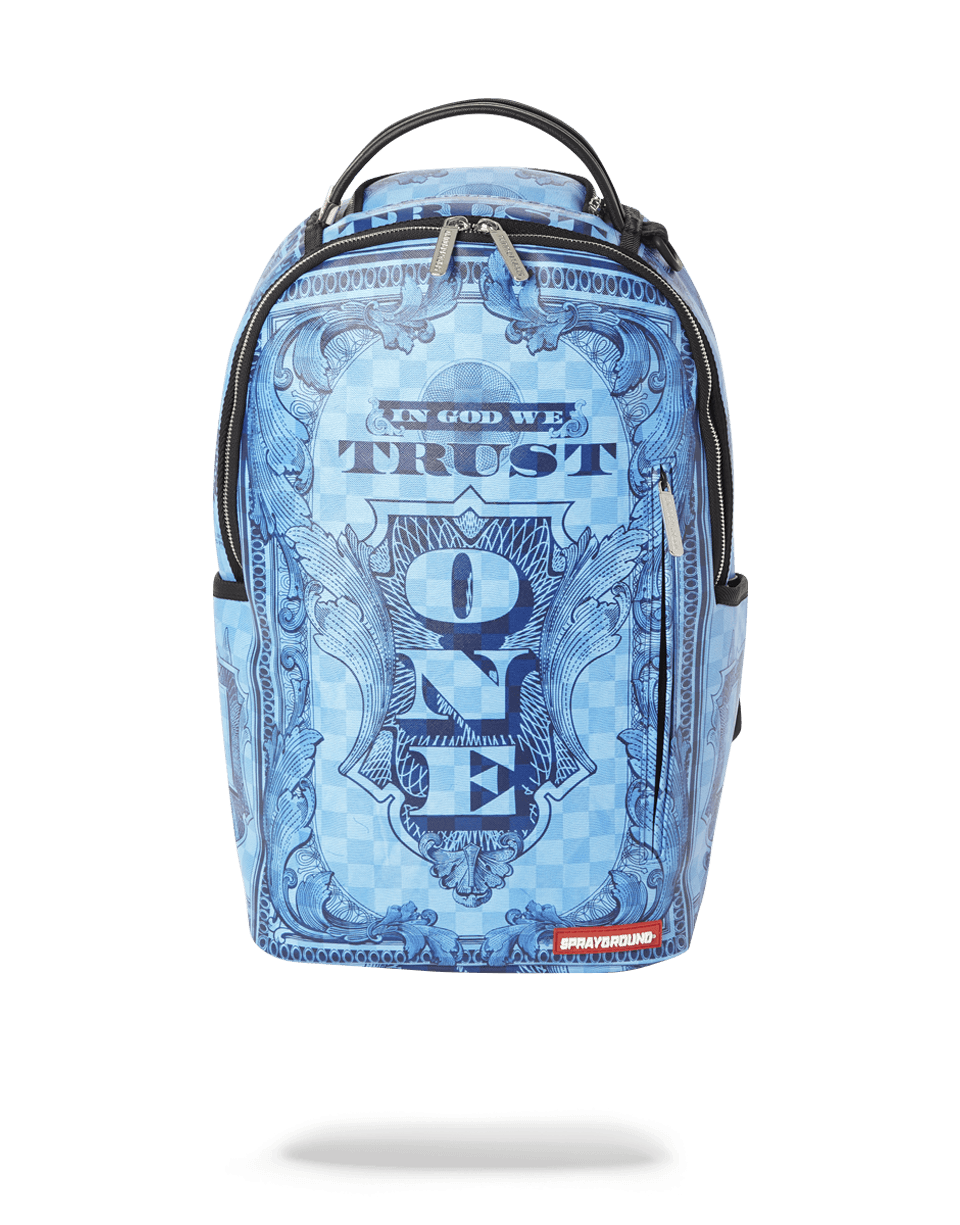 SPRAYGROUND® BACKPACK IN GOD WE TRUST BLUE BACKPACK (ONE OF ONE)