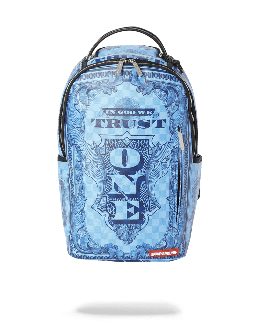 IN GOD WE TRUST BLUE BACKPACK ONE OF ONE SPRAYGROUND