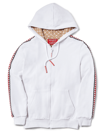 SPRAYGROUND® APPAREL SHARKTRACK SPUCCI ZIPUP HOODIE (WHITE)