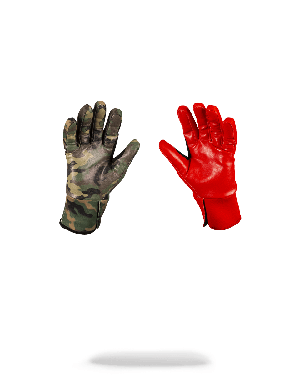 SPRAYGROUND® GLOVES LEFT RED / RIGHT CAMO MONEY DRIPS GLOVES