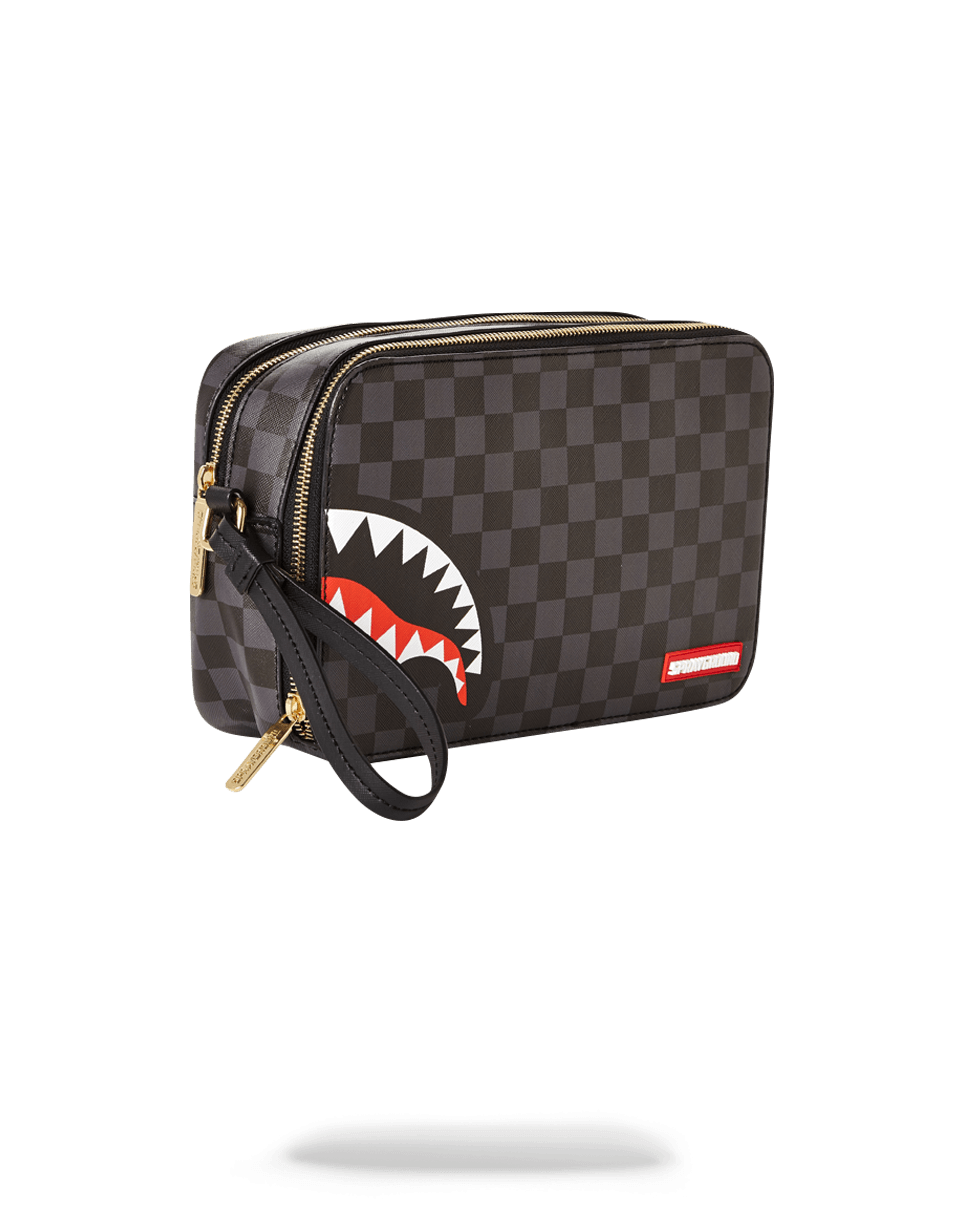 SPRAYGROUND® TOILETRY SHARKS IN PARIS (BLACK CHECKERED EDITION) TOILETRY AKA MONEY BAGS