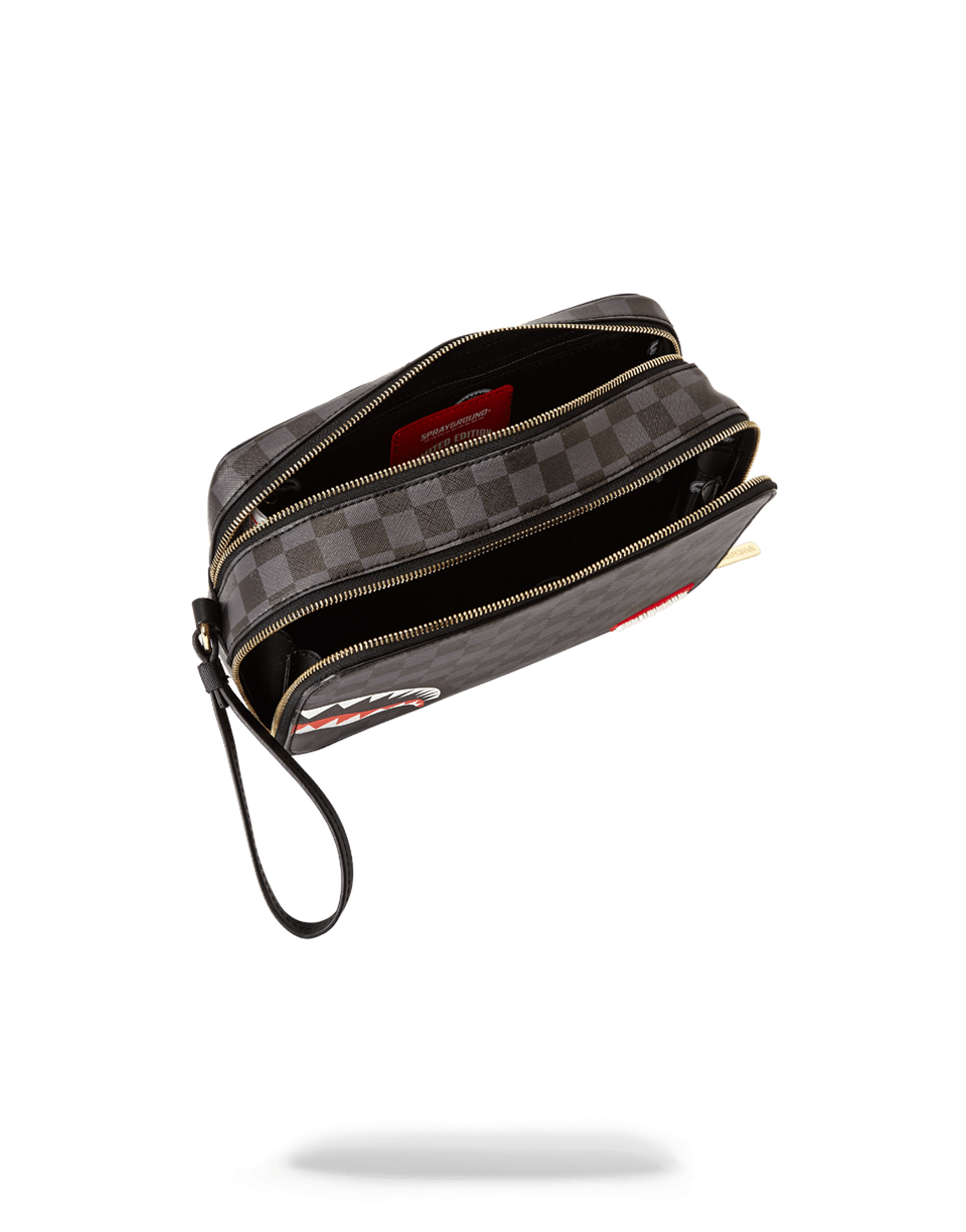 SPRAYGROUND® TOILETRY SHARKS IN PARIS (BLACK CHECKERED EDITION) TOILETRY AKA MONEY BAGS