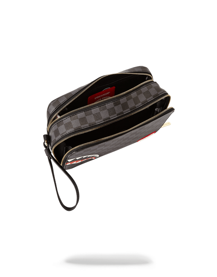 SPRAYGROUND® TOILETRY SHARKS IN PARIS (BLACK CHECKERED EDITION) TOILETRY AKA MONEY BAGS