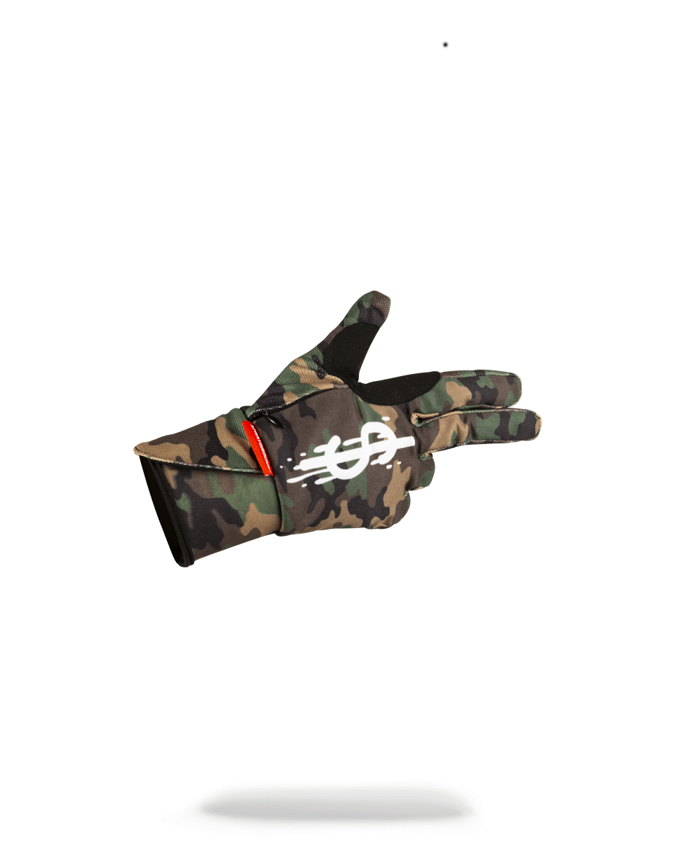SPRAYGROUND® GLOVES LEFT RED / RIGHT CAMO MONEY DRIPS GLOVES
