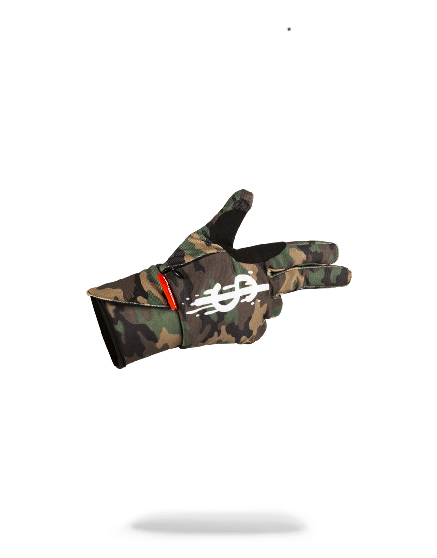 SPRAYGROUND® GLOVES LEFT RED / RIGHT CAMO MONEY DRIPS GLOVES