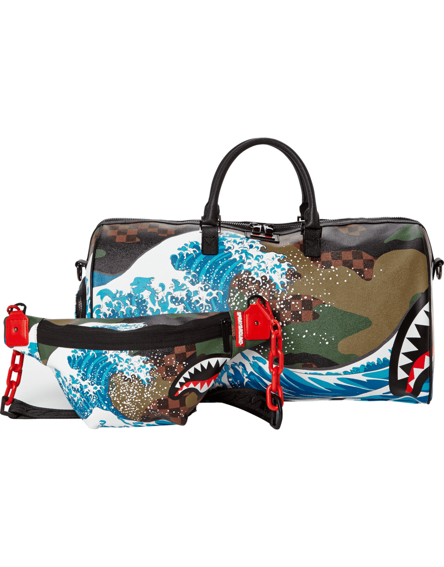SPRAYGROUND Camokawa Wave Shark Duffle Travel Bag on sale