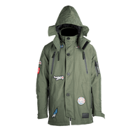 SPRAYGROUND® APPAREL GREEN ARMY PATCHES LONG PARKA HOODY MENS (SIZE SMALL)