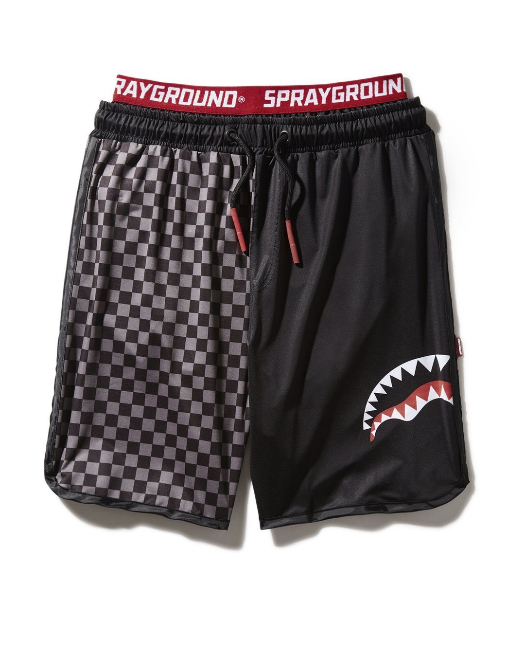 SPRAYGROUND® SWIM GREY CHECKERED SPLIT CORTO SWIM TRUNKS