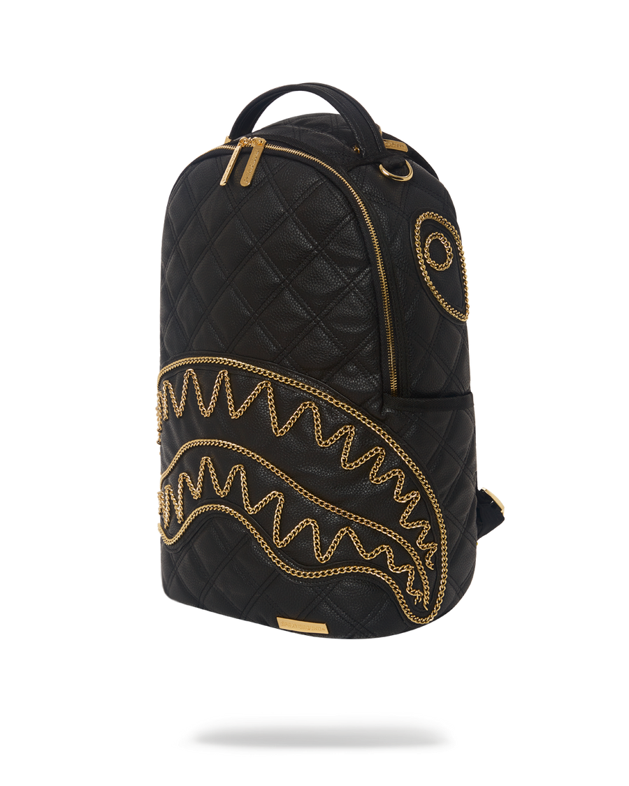 SPRAYGROUND® BACKPACK NOIR QUILT GOLD CHAIN SHARK BACKPACK (DLXV)