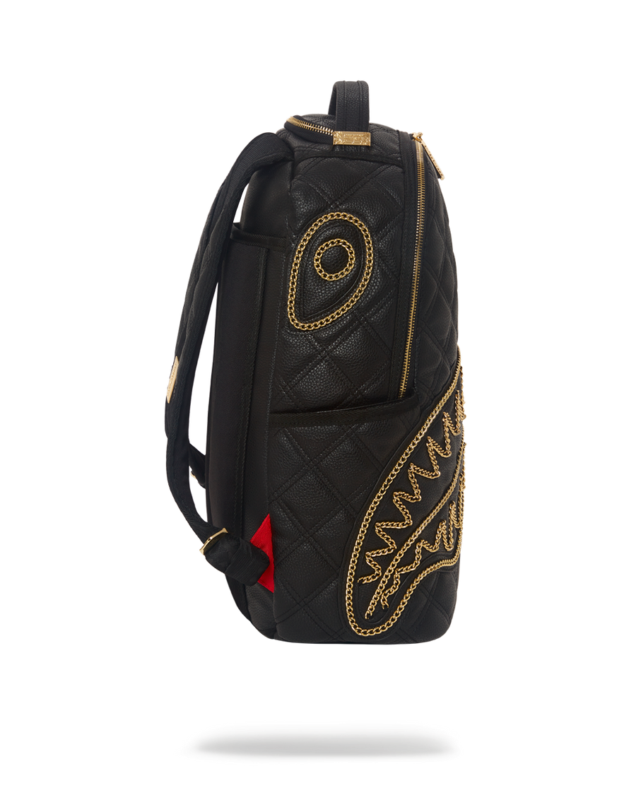 SPRAYGROUND® BACKPACK NOIR QUILT GOLD CHAIN SHARK BACKPACK (DLXV)