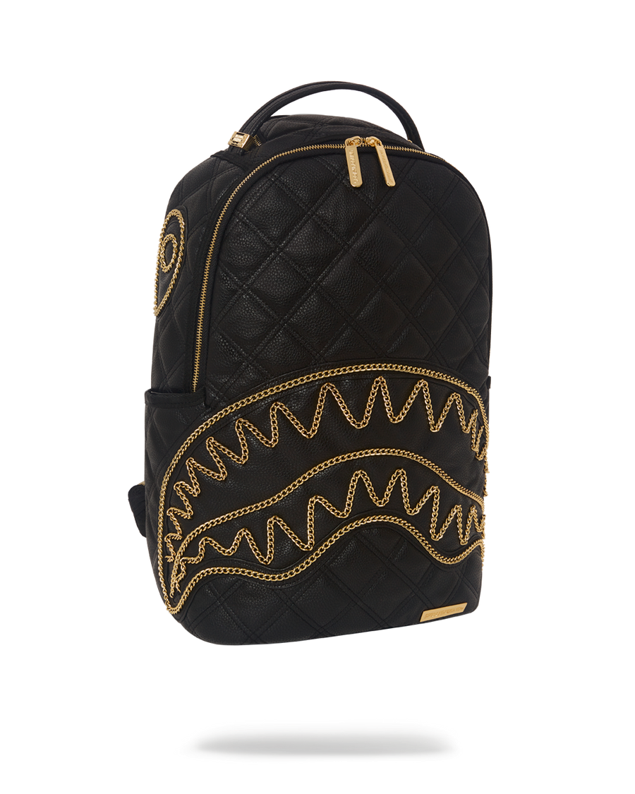SPRAYGROUND® BACKPACK NOIR QUILT GOLD CHAIN SHARK BACKPACK (DLXV)