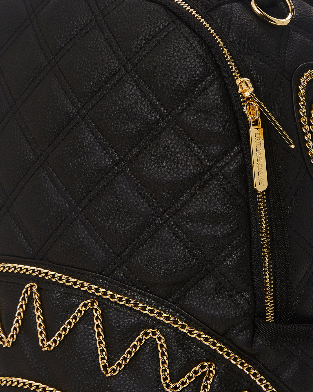Sprayground Shark In Paris Mini Backpack Black Quilted Gold Chains