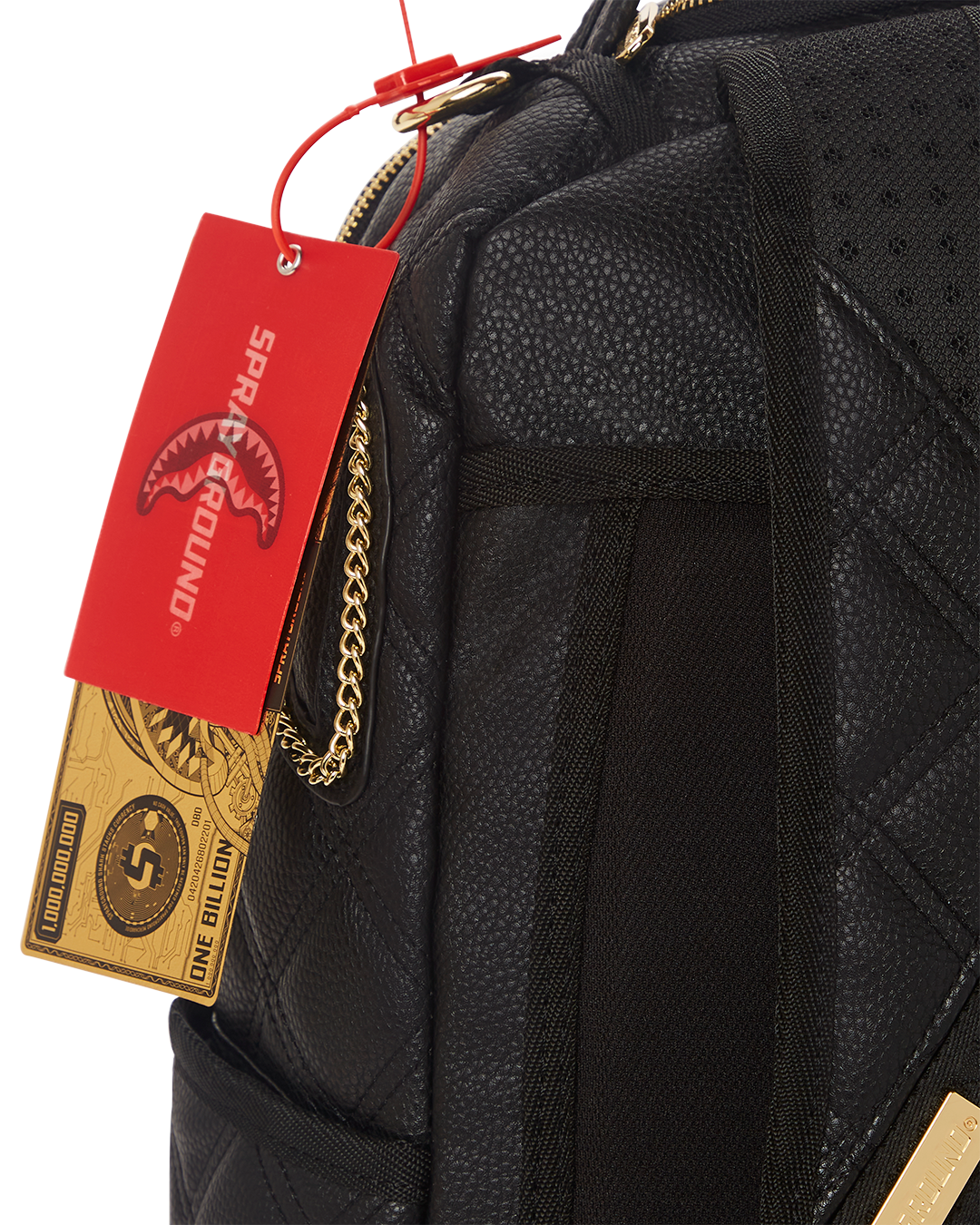 SPRAYGROUND: Quilt Gold Chain Shark Savage Backpack - White